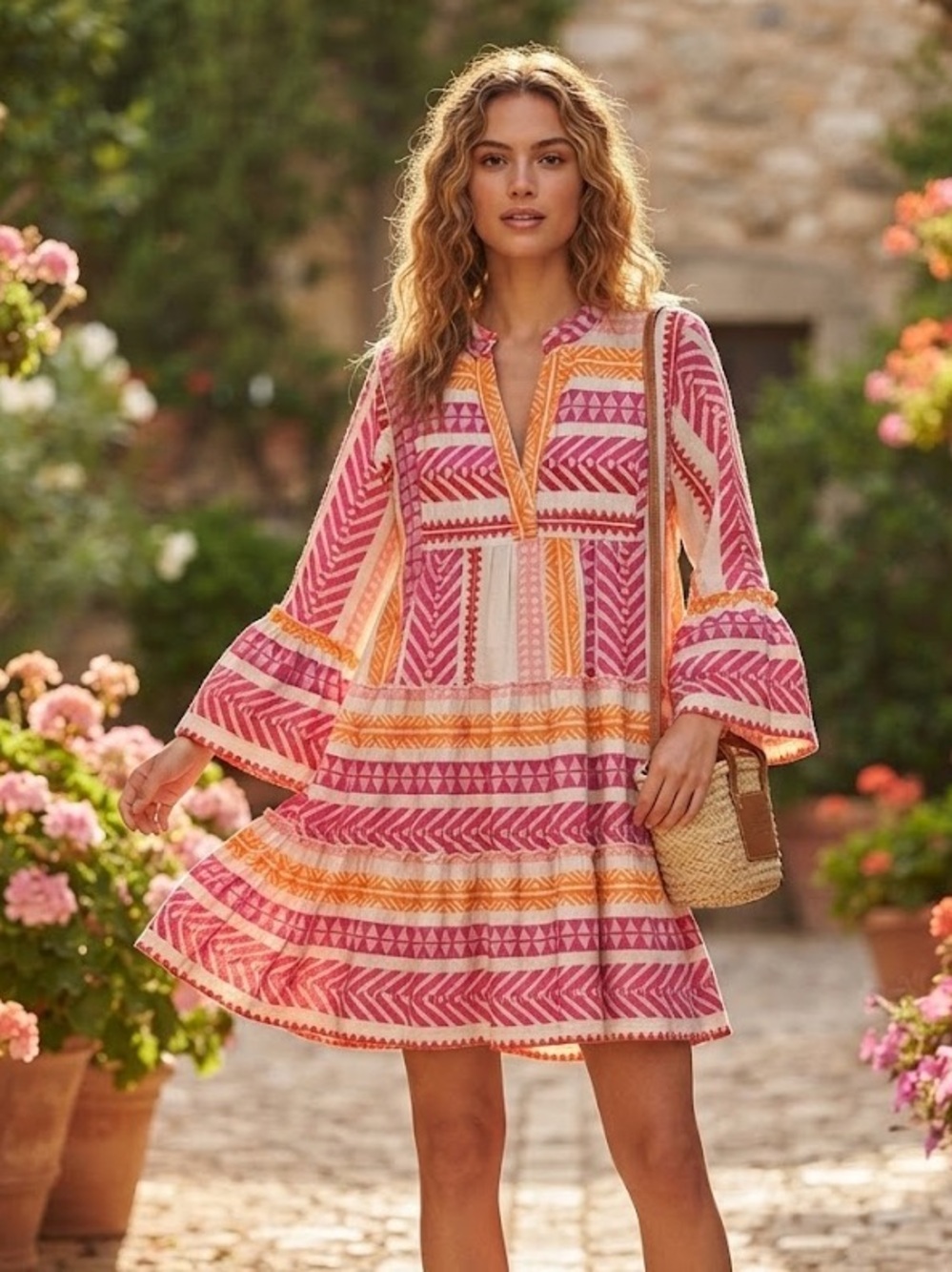 Anthropologie Devotion Twins "The Ella" Boho Tiered Printed Midi Dress - #